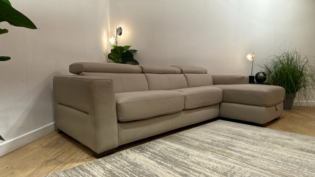 Sofology Metropolitan Leather 4 Seater Chaise Sofa Bed with Storage in Trusty Matt Plus Stone