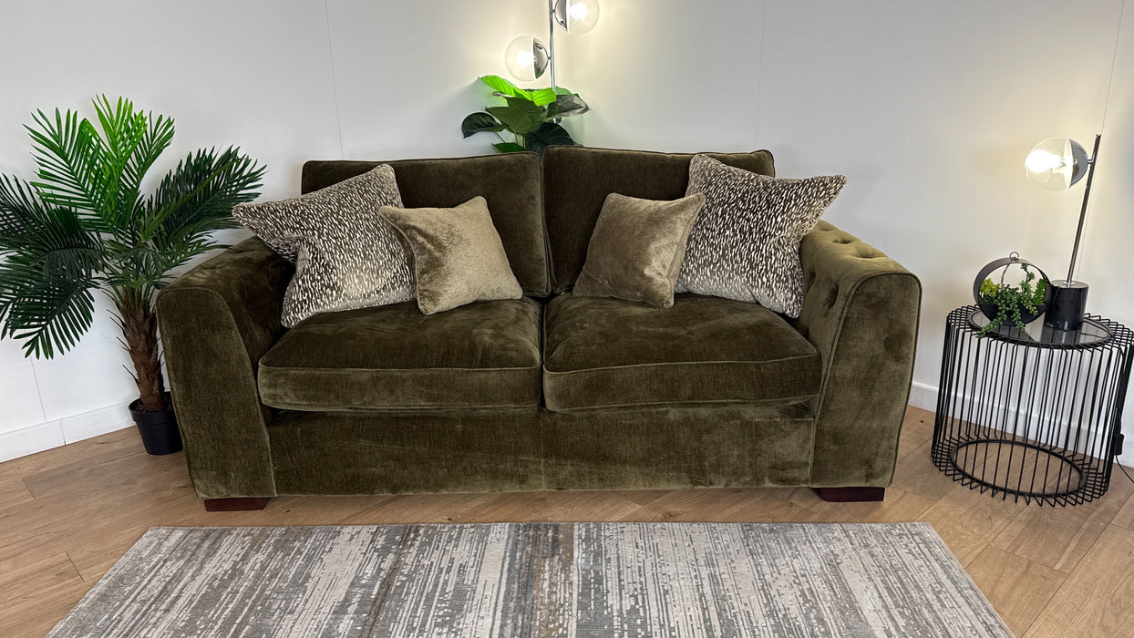 Sofology Valentina 3 Seater Fabric Sofabed in Luxury Deep Pile Olive