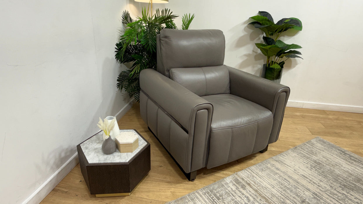 Sofology Ravello Leather Chair Power Recliner/Headrest in Trusty Embossed Elephant