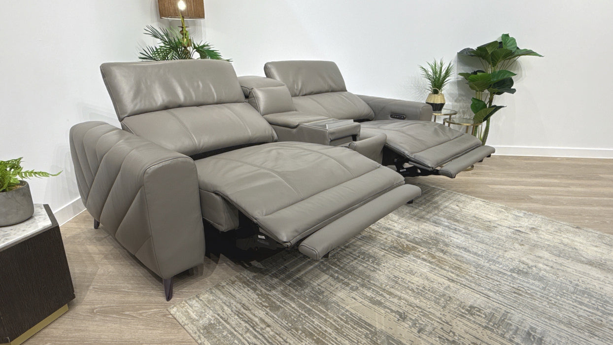 Sofology Allure Leather 2.5 Seater Screen Console Power Recliner/Headrest Heated Seats Lumbar Support Speakers in Trusty Embossed Elephant
