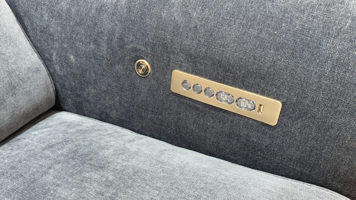 Sofology Plaza Fabric 3 Seater Power Recliner/Headrest Heated Seat in Relaxed Chenille Denim