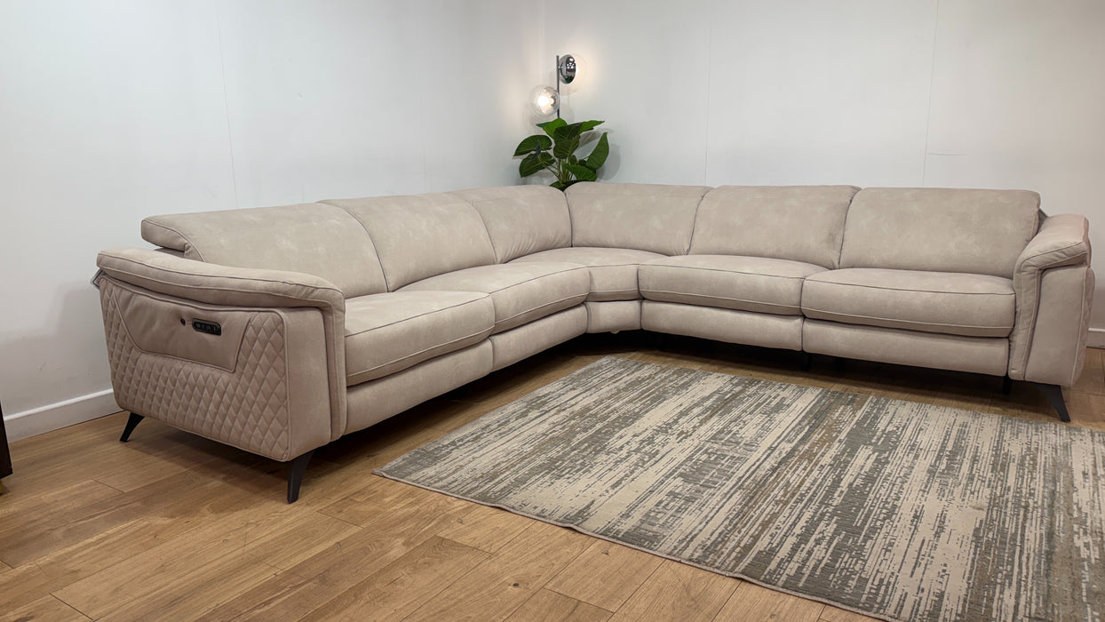 Sofology Ezra Fabric 3 Corner 3 Power Recliner/Headrest Heated Seats in Lifestyle Flecked Ivory