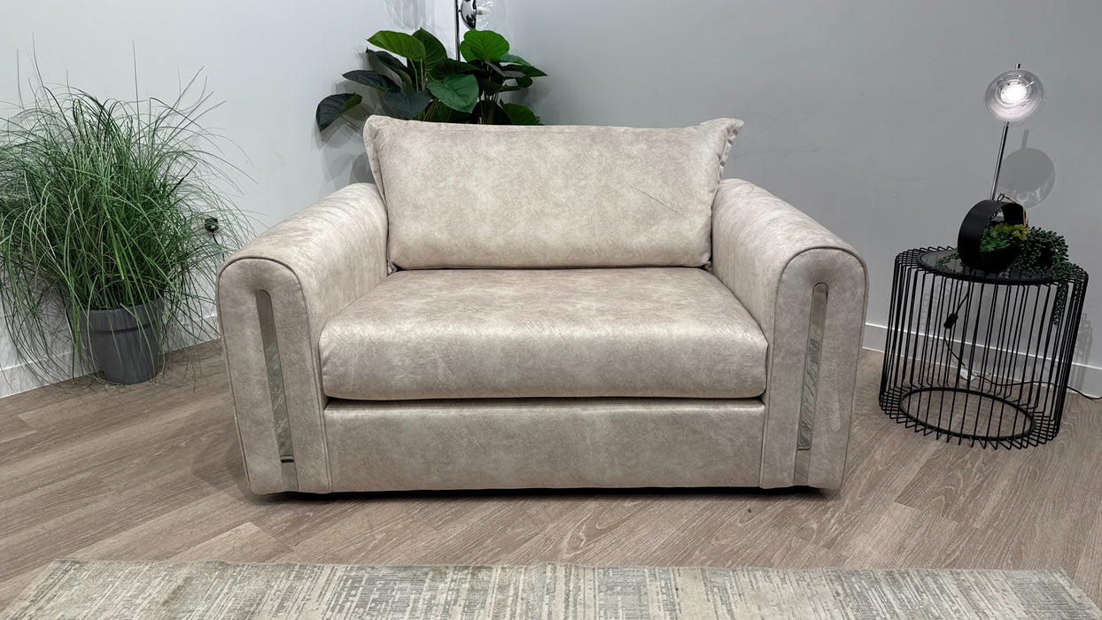 Sofology Savoy Fabric Loveseat Silver Trim in Lifestyle Dapple Fabric Marble Mix