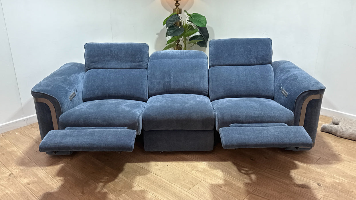 Sofology Plaza Fabric 3 Seater Power Recliner/Headrest Heated Seat in Relaxed Chenille Denim