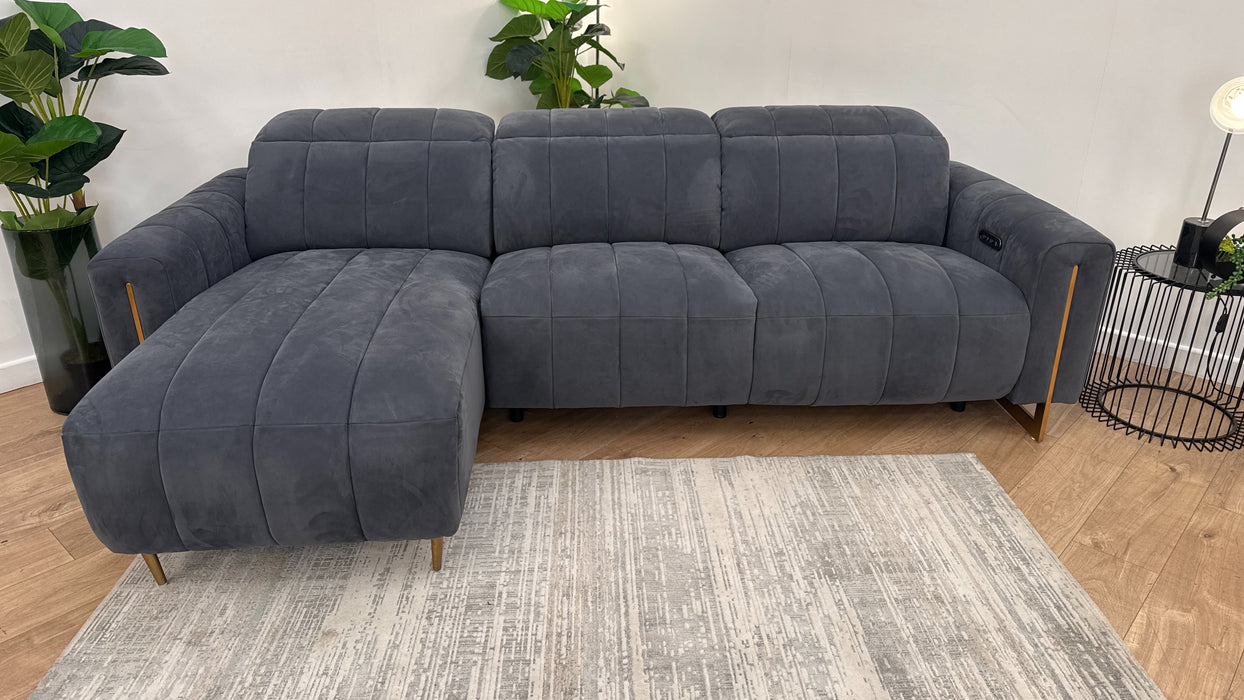 Sofology The Paramount Fabric 4 Seater Chaise Power Recliner/Headrest in Lifestyle Nubuck Feel Charcoal