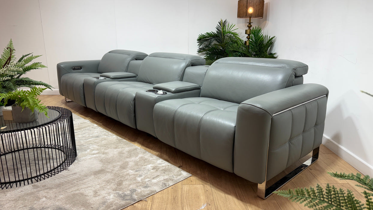 Sofology Marvella Leather 3 Seater Cinema Console Power Recliner/Headrest x 2 in Trusty Sheen Granite Teal