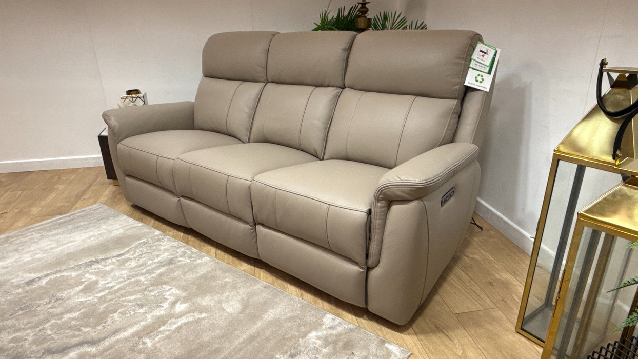 Sofology Bradie Leather 3 Seater Power Recliner/Headrest in Trusty Embossed Stone