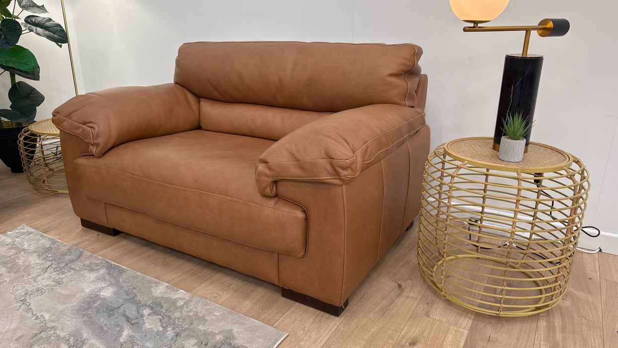 Santino 3 Seater - Loveseat - Footstool - Leather Sofa - Apollo Tan