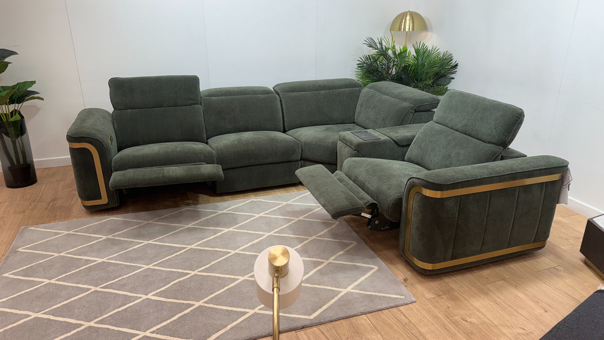 Sofology Plaza Fabric 3 Corner Smart Console 1.5 Power Recliner/Headrest in Relaxed Chenille Pine
