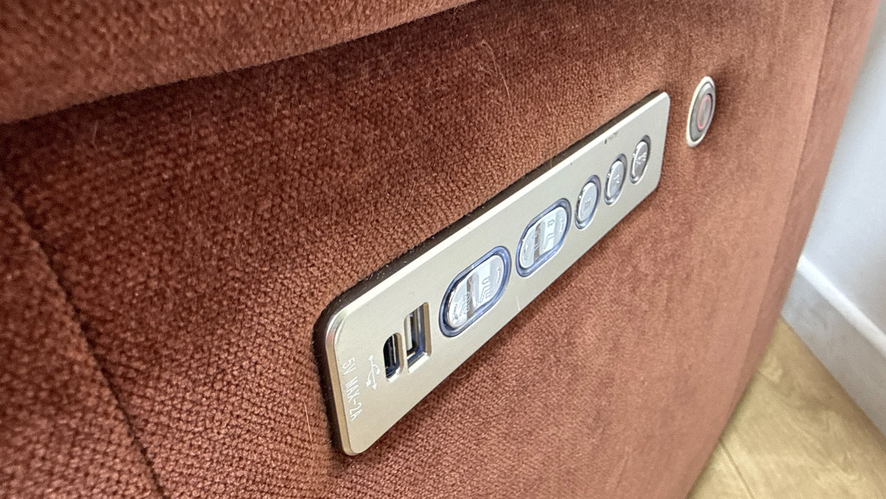 Sofology Carrera Fabric 2.5 Seater Smart Console Power Recliner/Headrest Heated Seat in Relaxed Chenille Burnt Sienna