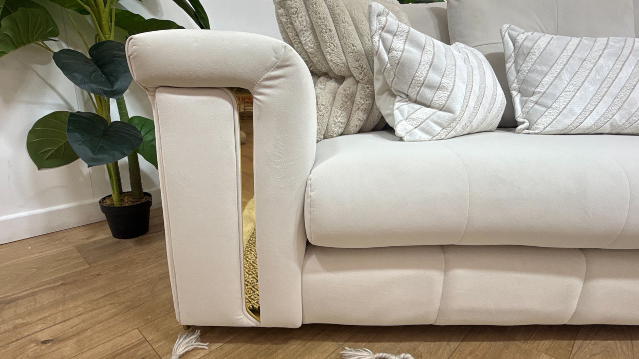 Sofology Oscar Fabric 3 Seater Gold Trim in Super Matt Velvet Ecru Mix