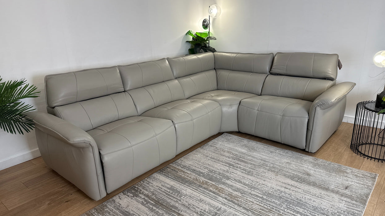 Sofology Cadenza Leather 3 Corner 1 Power Recliner/Headrest in Trusty Sheen Lead Grey