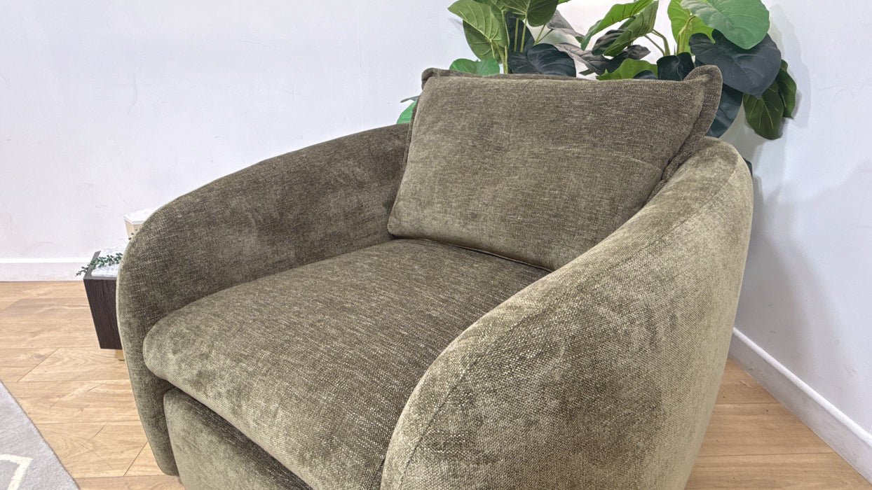 Sofology Portobello Fabric Chair Foam Seat in Linen Look Chenille Olive Green