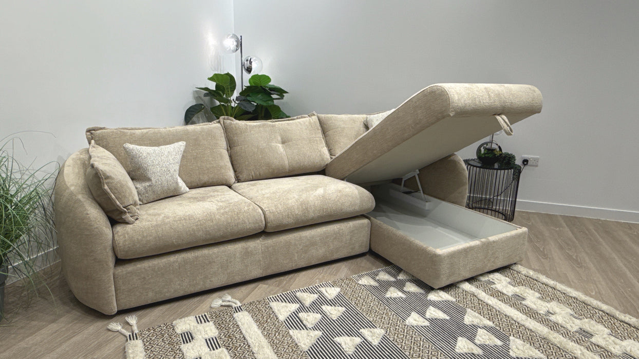 Sofology Portobello Fabric Chaise 3 Seater Foam Seats with Storage in Teddy Chenille Natural Mix