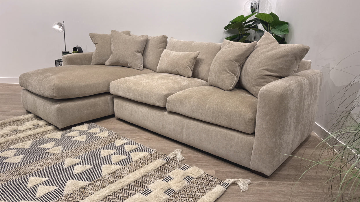 Sofology Moderna Fabric Chaise 4 Seater Extra Flex Seats in Lifestyle Plush Chenille Wicker