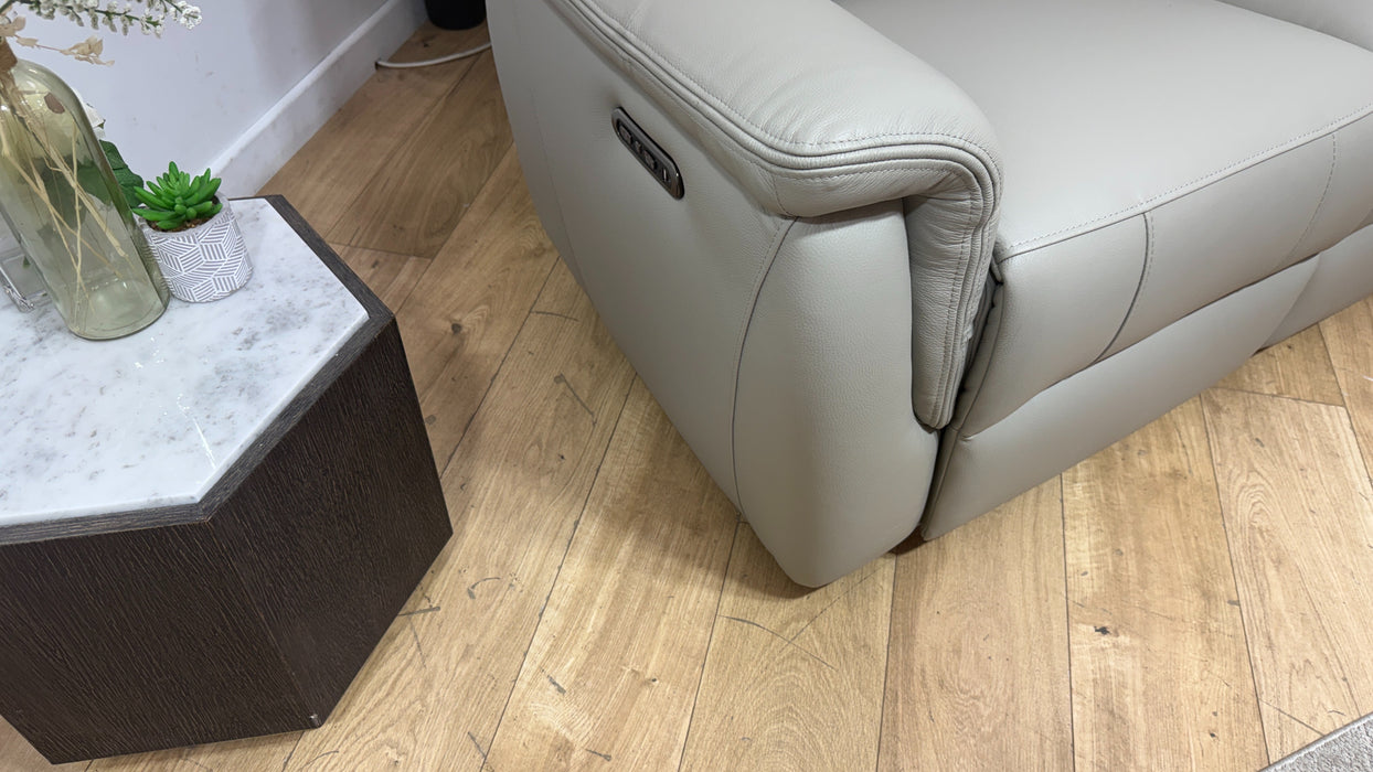 Sofology Bradie Leather 2 Seater Power Recliner/Headrest in Trusty Embossed Light Grey