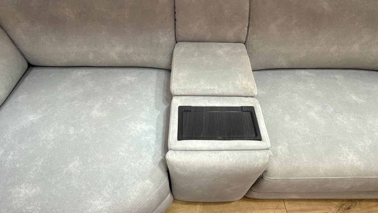 Sofology Portland Fabric 3 Corner Console 1.5 Power Recliner/Headrest Heated Seats in Lifestyle Flecked Silver