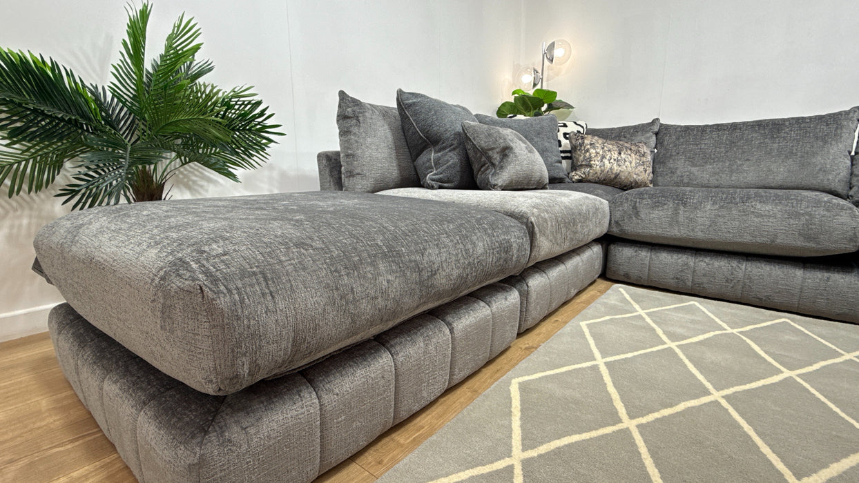 Sofology Westwood Fabric Chaise 1 Corner 3 No Trim in Teddy Chenille Slate Mix