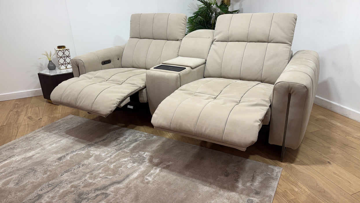 Sofology Paramount Fabric 2.5 Seater Console Power Recliner/Headrest Heated Seat Speakers in Lifestyle Nubuck Feel Stone