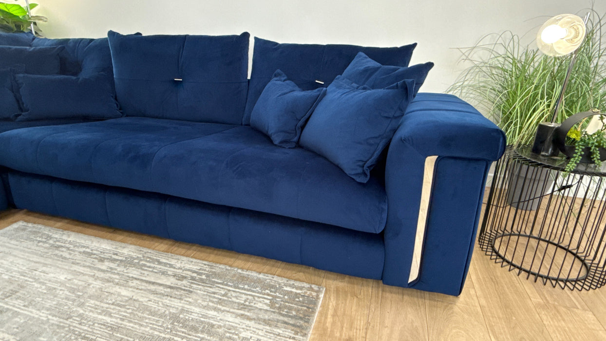 Sofology The Oscar Fabric 3 Corner 3 Silver Trim in Super Matt Velvet Navy