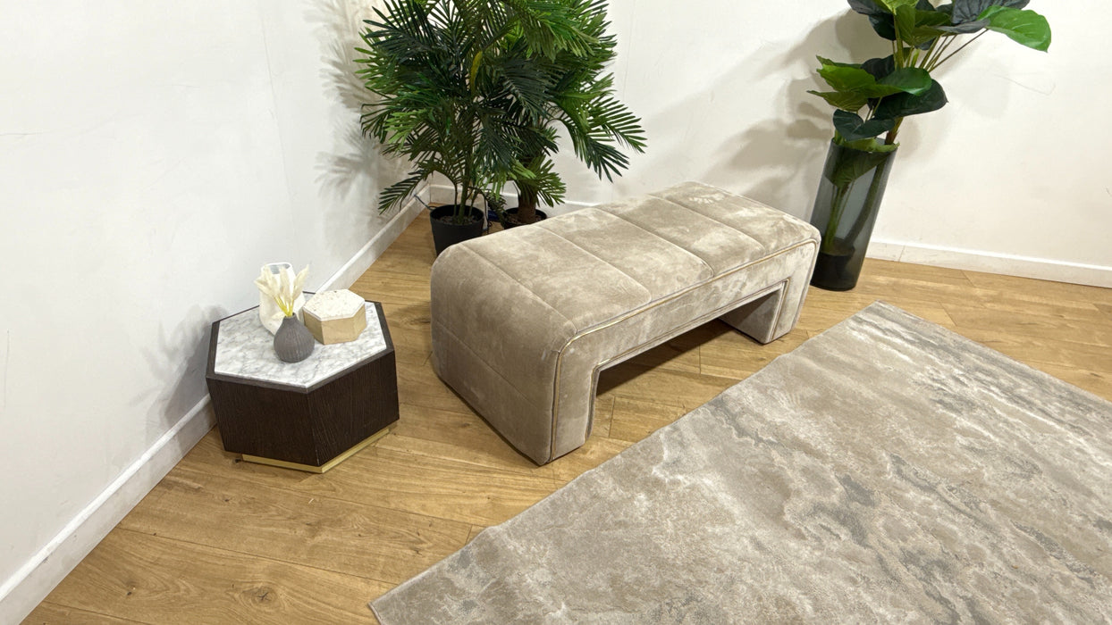 Sofology Oscar Fabric Small Bench Footstool Gold Trim in Fine Textured Chenille Stone
