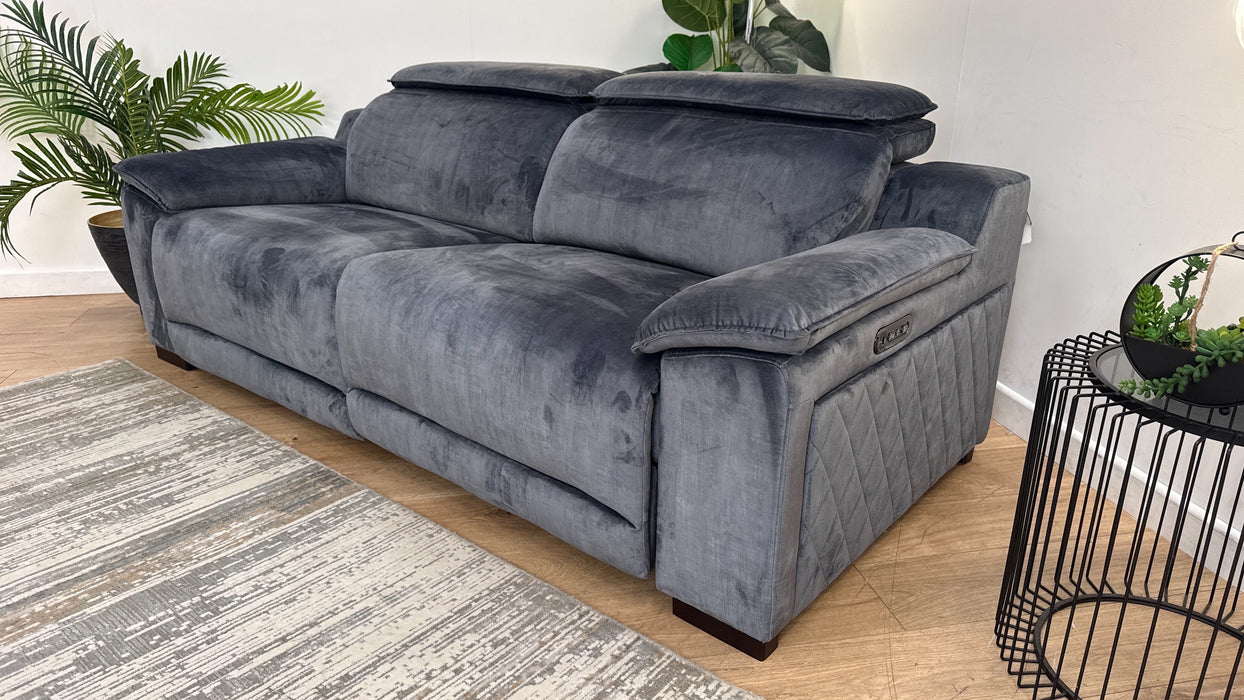 Sofology Benz Fabric 3 Seater Power Headrest/Recliner in Heritage Velvet Granite
