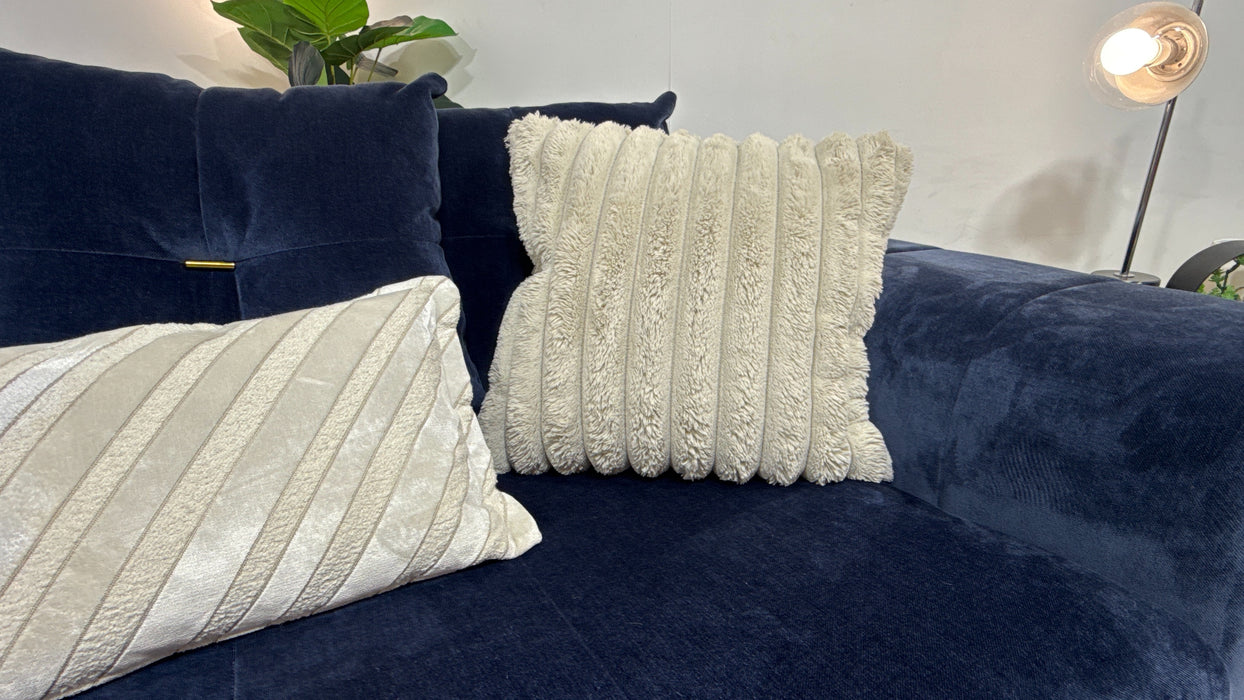 Sofology Oscar Fabric 2 Seater Gold Trim in Fine Textured Chenille Denim Mix