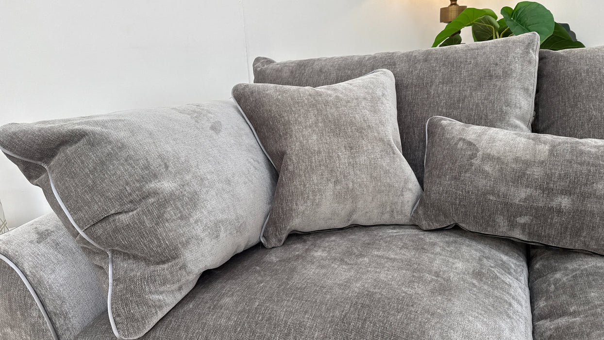Sofology Georgio Fabric 3 Seater Feather Flex Seats in Luxury Deep Pile Chenille Grey Mix