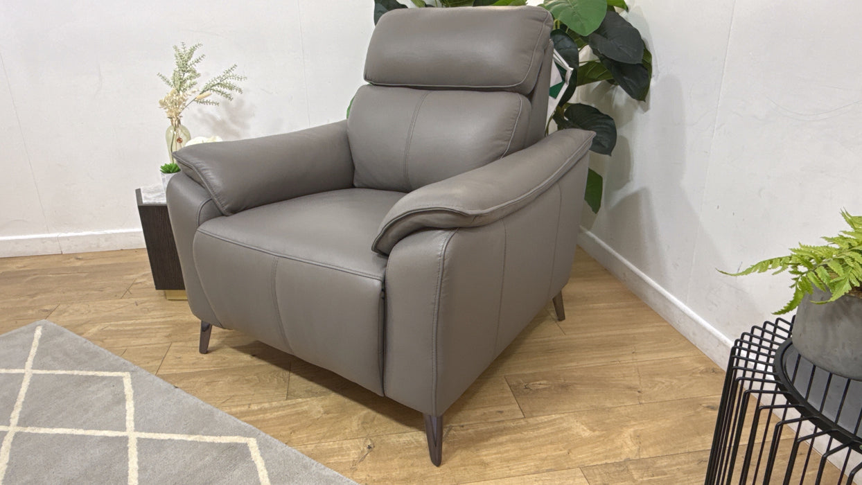 Sofology Arlo Leather Chair Power Recliner/Headrest in Trusty Embossed Elephant