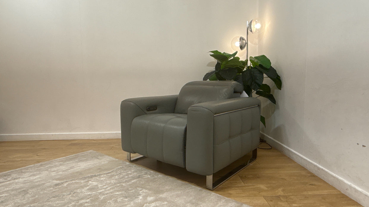 Sofology Marvella Leather Chair Power Recliner/Headrest in Trusty Sheen Leather Granite Teal