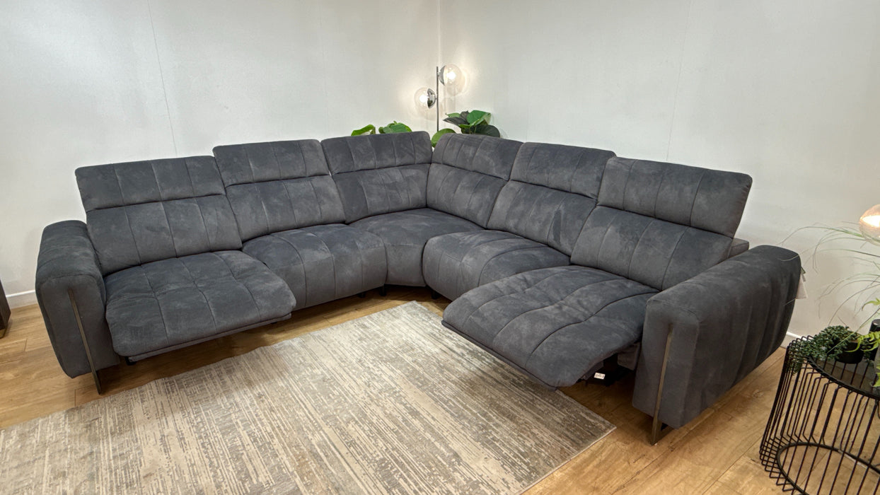 Sofology Paramount Fabric 3 Corner 3 Power Recliner/Headrest in Lifestyle Flecked Charcoal