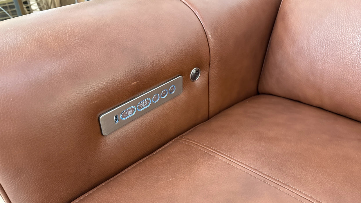 Sofology Kingsbridge Leather 3 Corner 1.5 Power Recliner/Headrest Heated Seat in Trusty Embossed Cognac