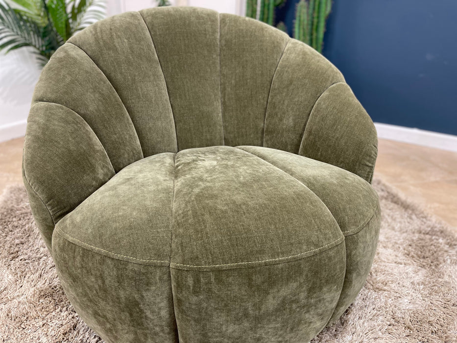 Nobu Chair Relaxed Chenille Olive Green Fabric Swivel (WA2)