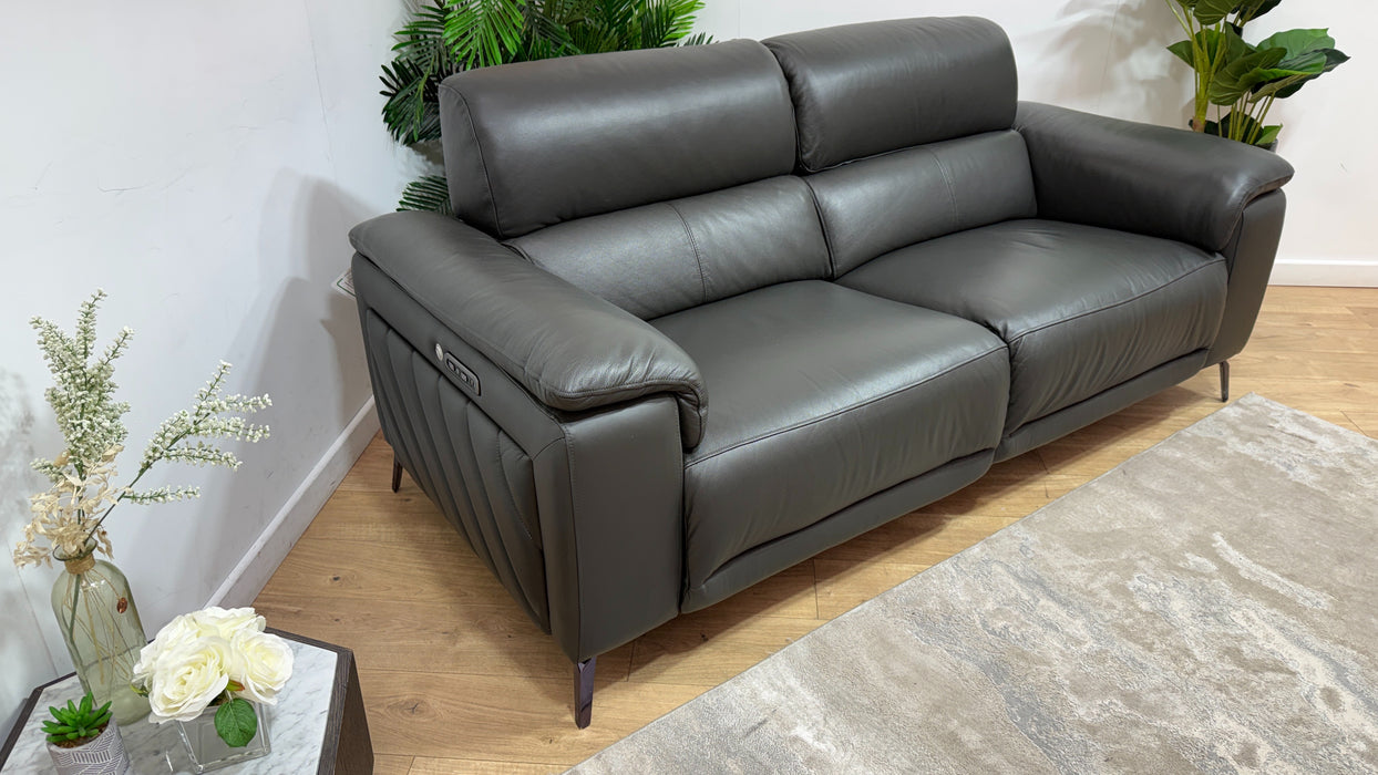 Sofology Fratelli Leather 2.5 Seater Power Recliner/Headrest in Trusty Embossed Charcoal