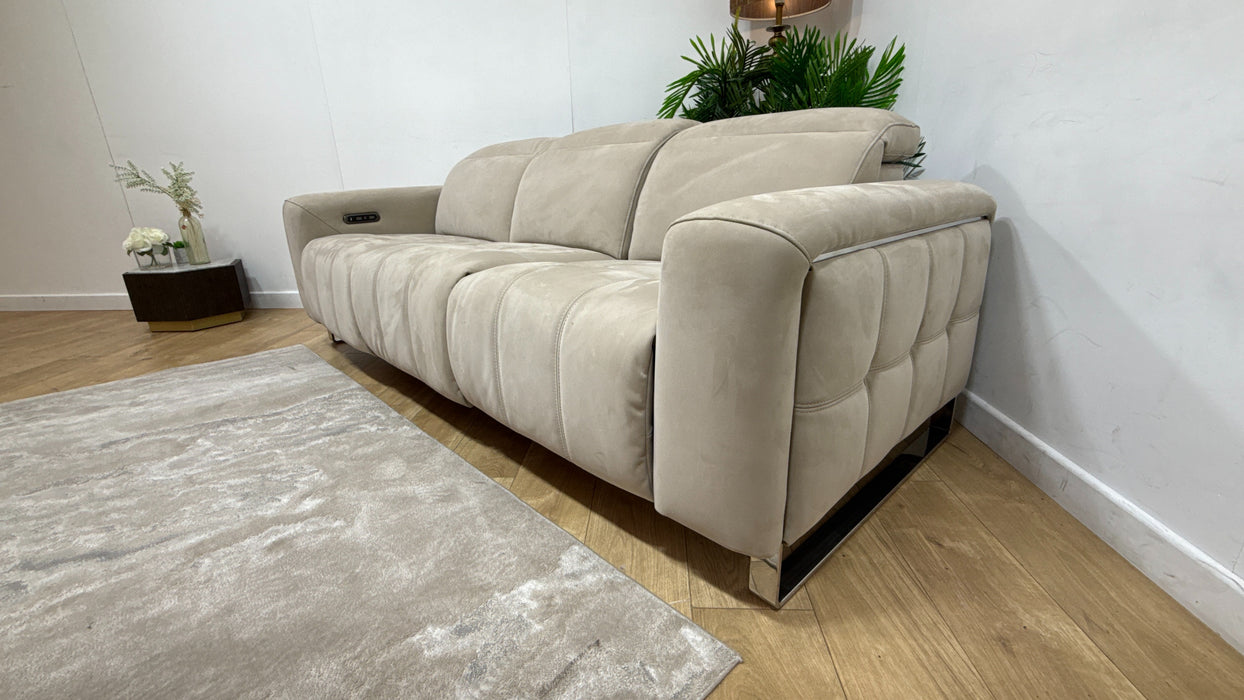 Sofology Marvella Fabric 3 Seater Power Recliner/Headrest in Lifestyle Nubuck Feel Stone