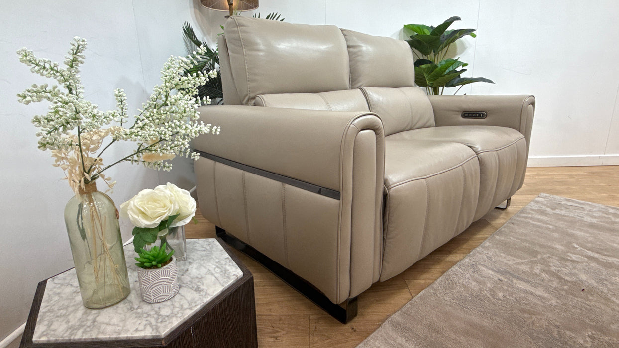 Sofology Ravello Leather 2 Seater Power Recliner/Headrest Lumbar in Trusty Embossed Stone