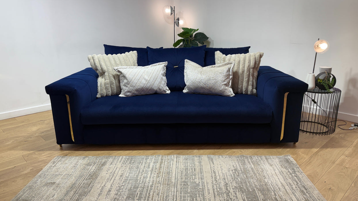 Sofology Oscar Fabric 3 Seater Gold Trim in Super Matt Velvet Navy Mix