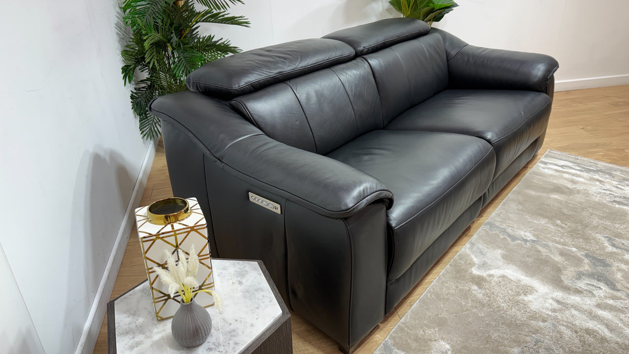 Sofology Carrera Leather 2.5 Seater Power Recliner/Headrest in Trusty Embossed Jet Black