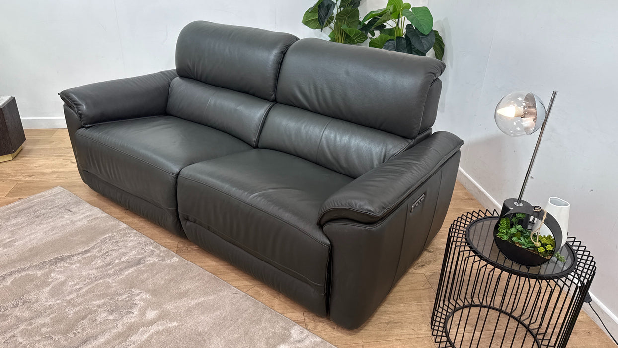 Sofology Hugo Leather 2.5 Seater Power Recliner/Headrest in Trusty Embossed Charcoal