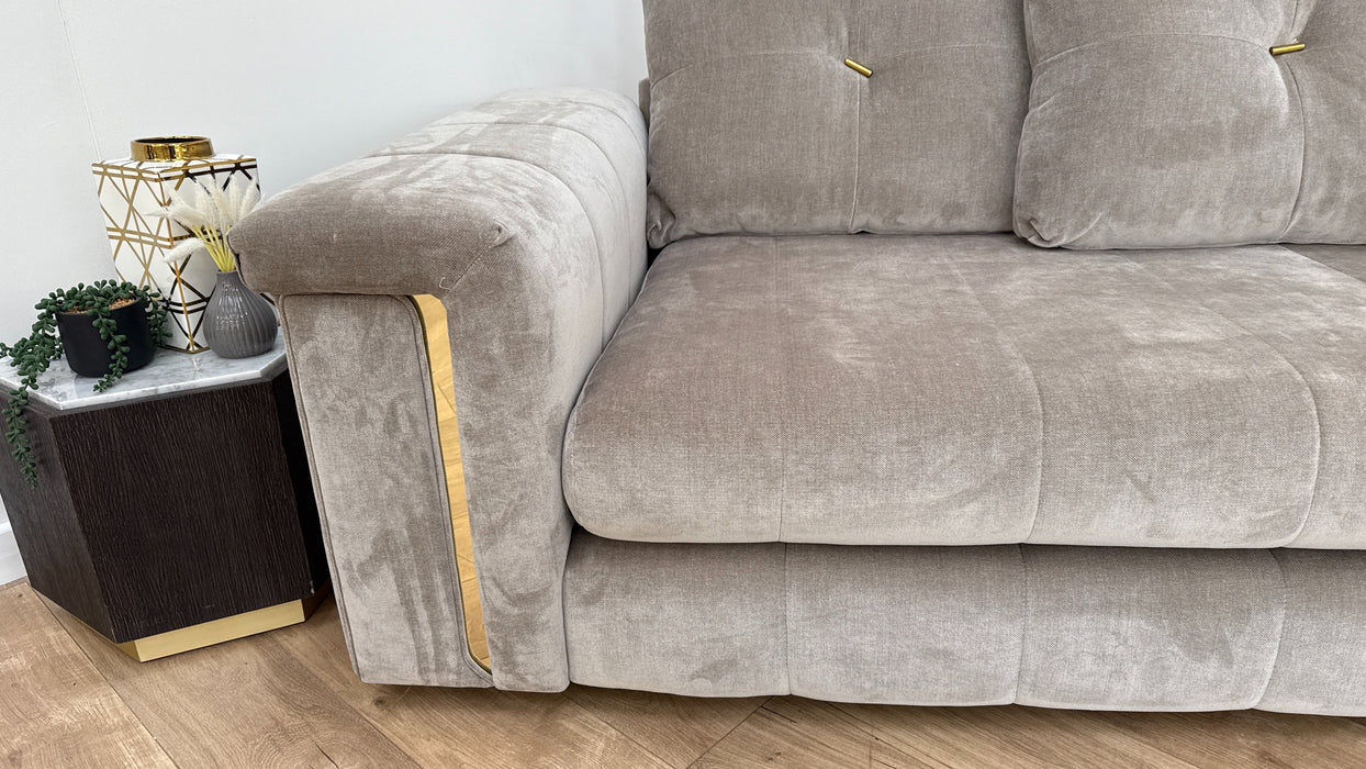 Sofology The Oscar Fabric 4 Seater Gold Trim in Fine Textured Chenille Stone Mix
