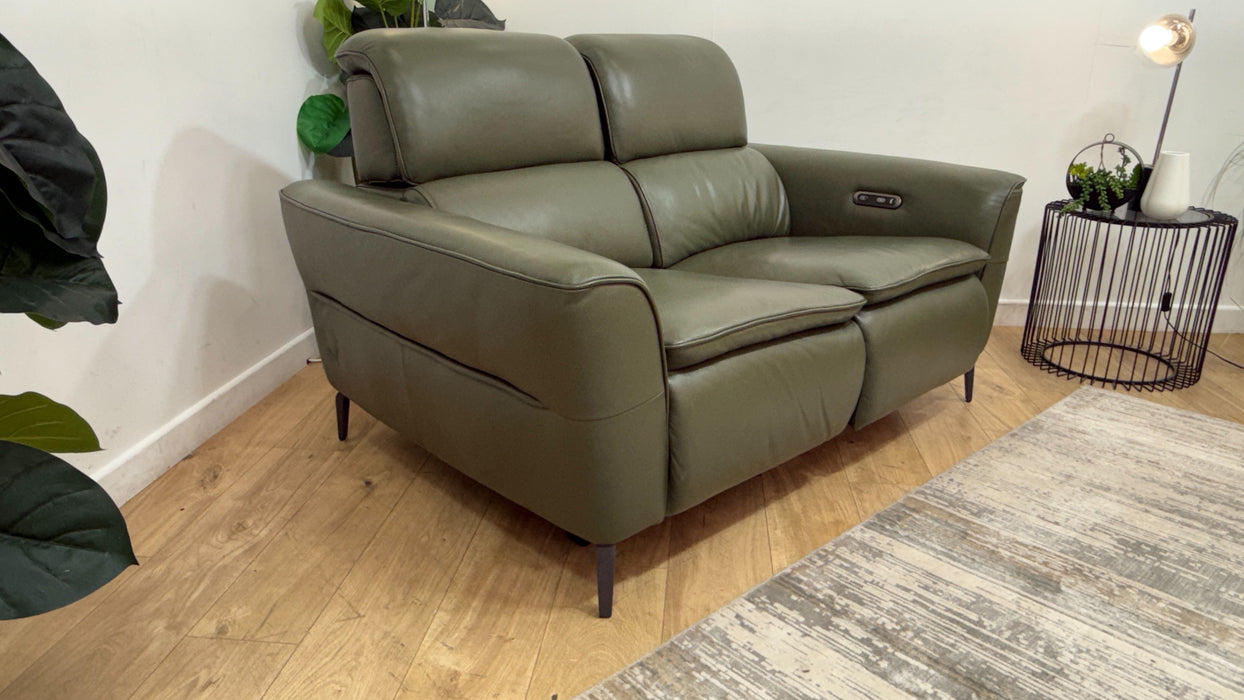 Sofology Viento Leather 2 Seater Power Recliner in Trusty Embossed Dark Olive