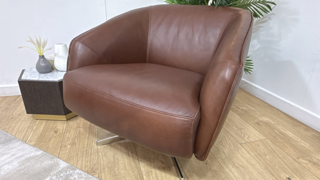 Sofology Adler Leather Swivel Chair in Relaxed Soft Brown