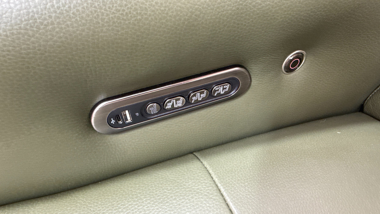 Sofology Jax Leather 3 Corner 1.5 Power Recliner/Headrest Heated Seats Lumbar Support in Trusty Embossed Dark Olive