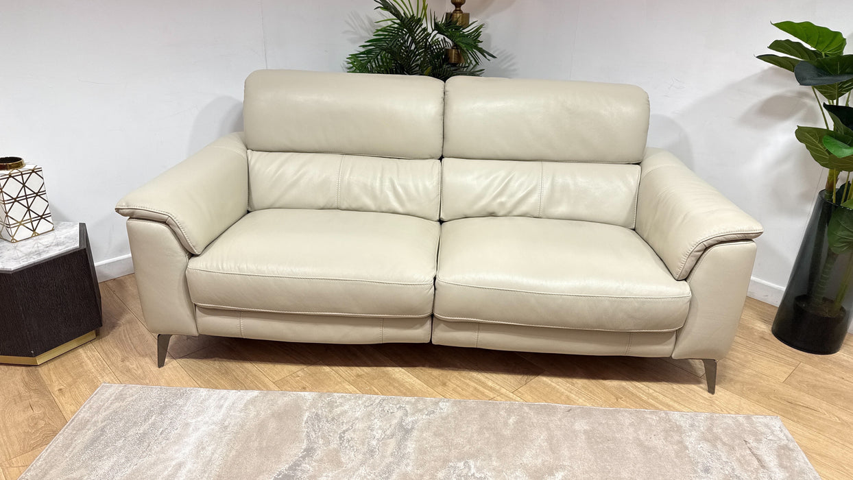 Sofology Illinois Leather 3 Seater Power Recliner/Headrest Heated Seats in Trusty Soft Sheen Silver