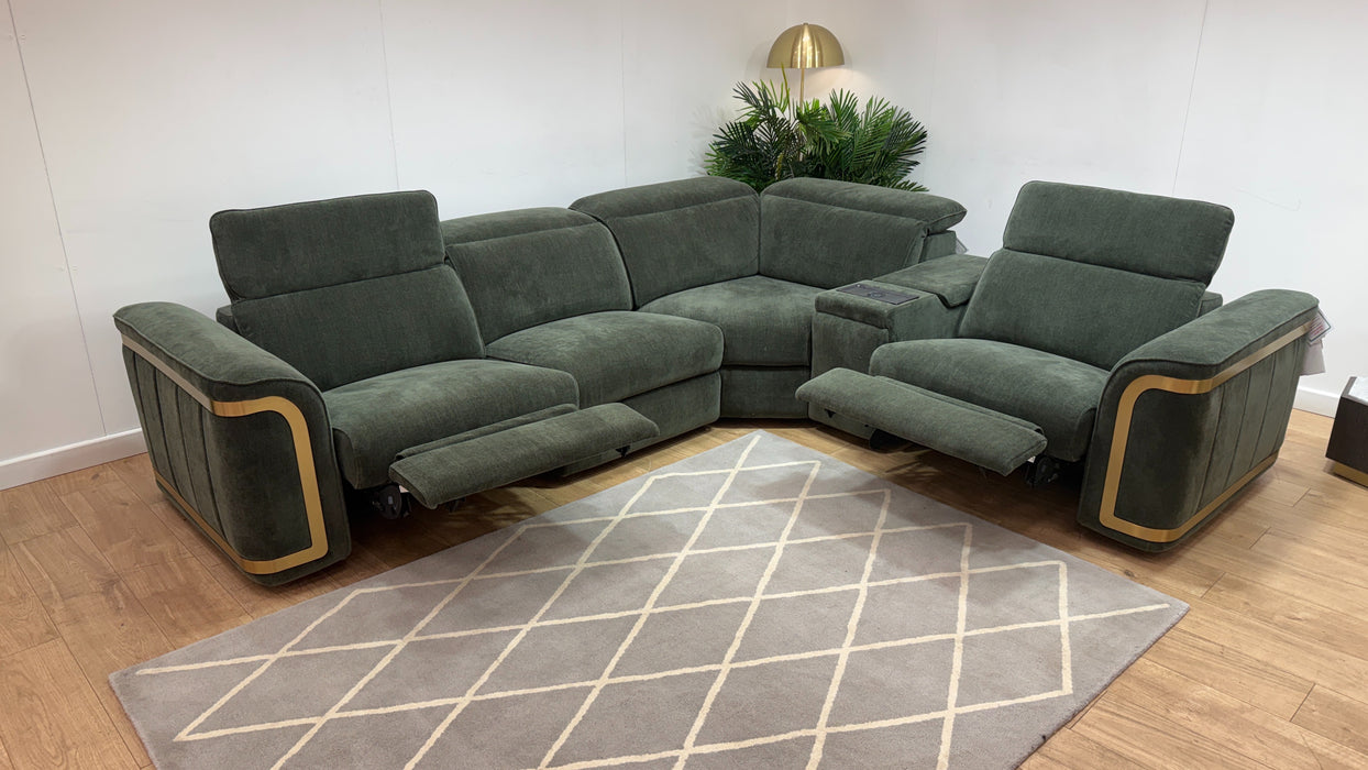 Sofology Plaza Fabric 3 Corner Smart Console 1.5 Power Recliner/Headrest in Relaxed Chenille Pine