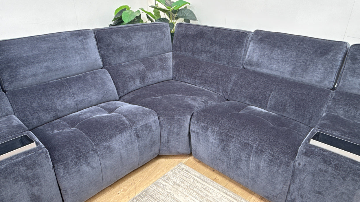 Sofology 3 Console Corner 3 Power Recliner/Headrest Heated Seats Lumbar Support in Montreal Denim