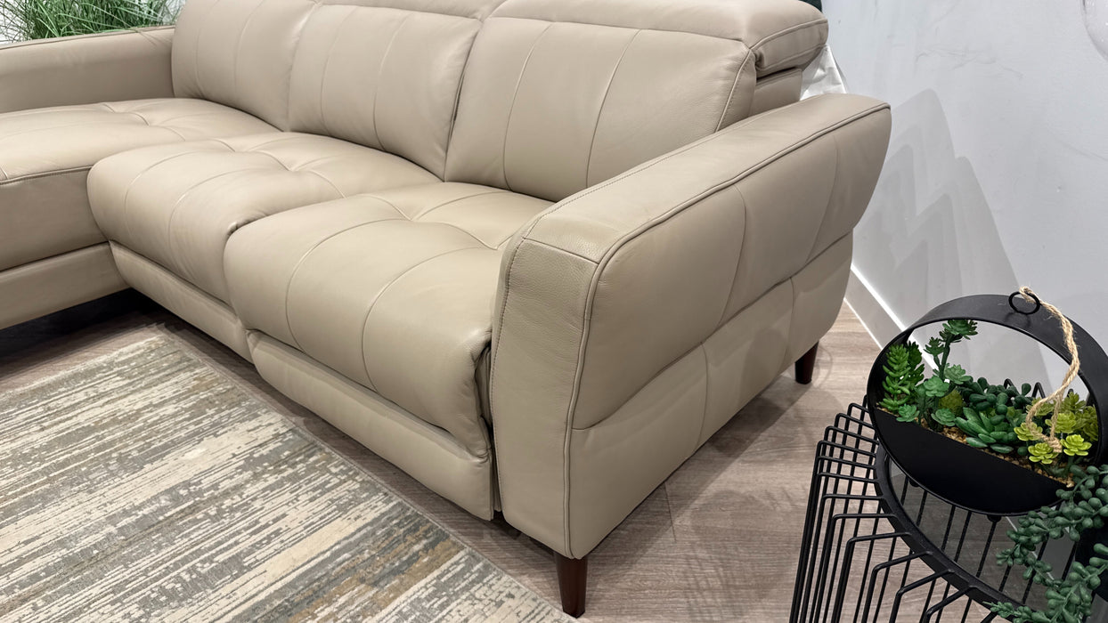Sofology Jax Leather 4 Seater Chaise Power Recliner/Headrest in Trusty Embossed Stone