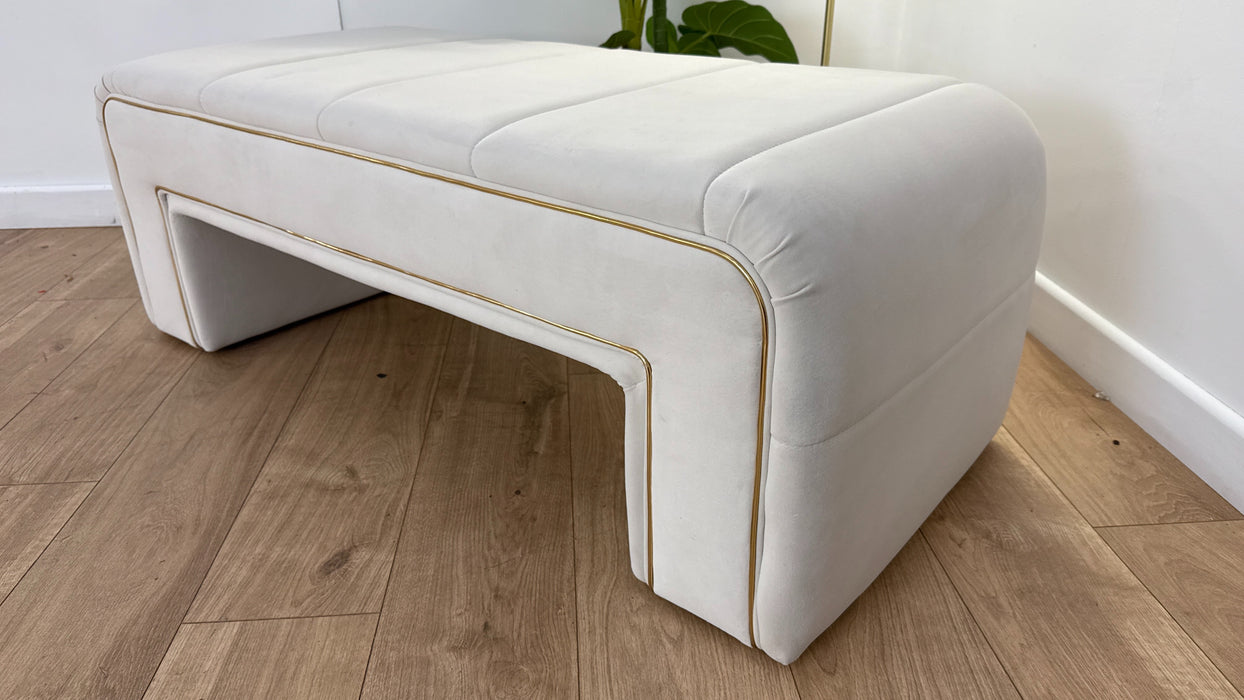 Sofology the Oscar Fabric Small Bench Footstool Gold Trim in Super Matt Velvet Ecru