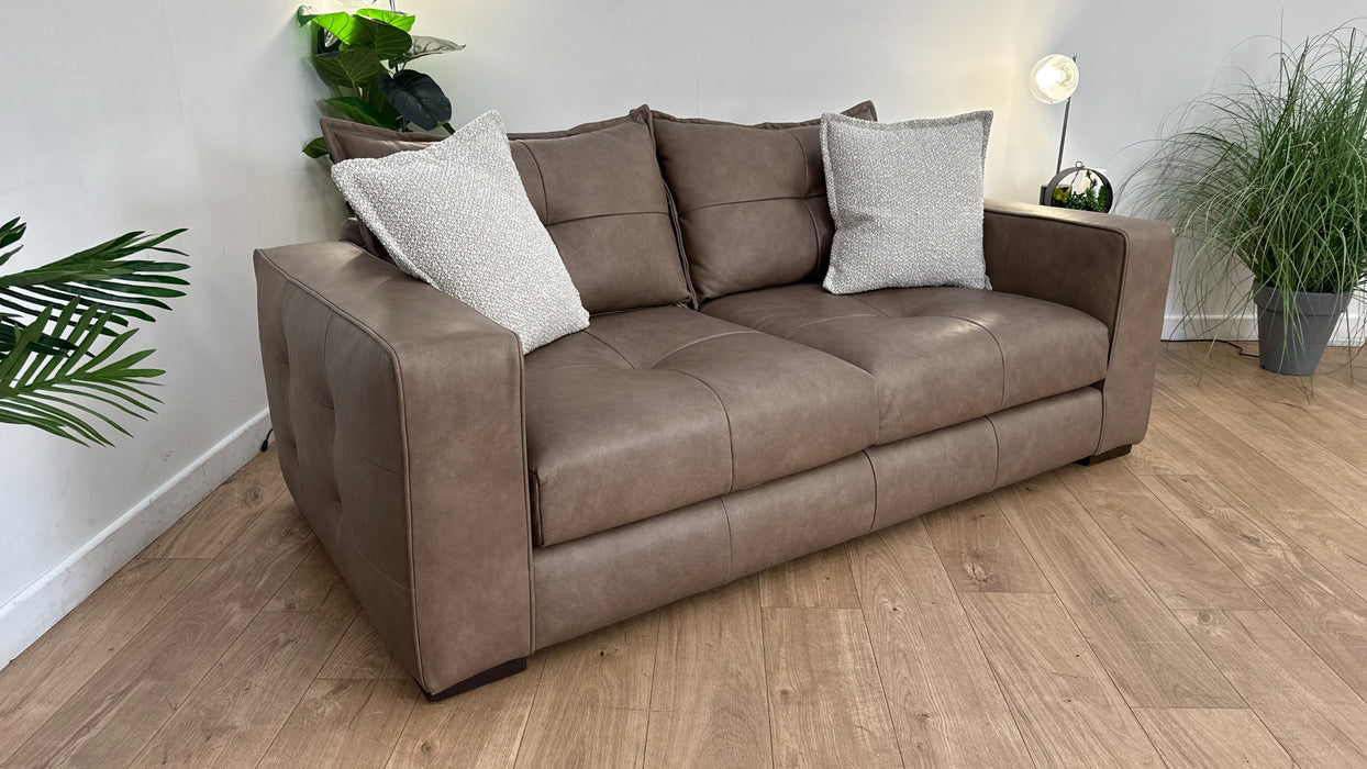 Sofology Artisan Leather 3 Seater in Relaxed Natural Grain Taupe/Natural Mix