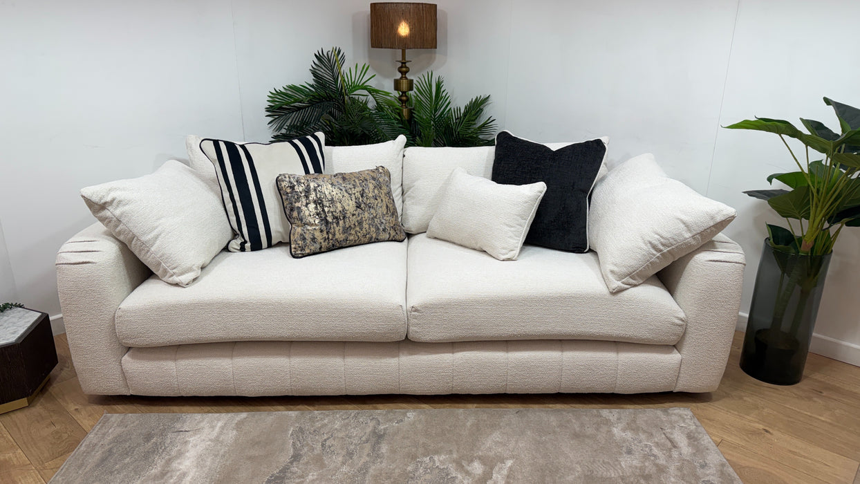 Sofology Westwood Fabric 4 Seater Gold Trim in Soft Boucle Ecru Mix
